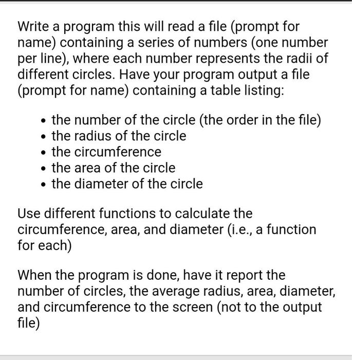 Solved Write a program this will read a file (prompt for | Chegg.com