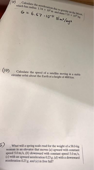 Solved (10), Calculate the acceleration due to gravity on | Chegg.com
