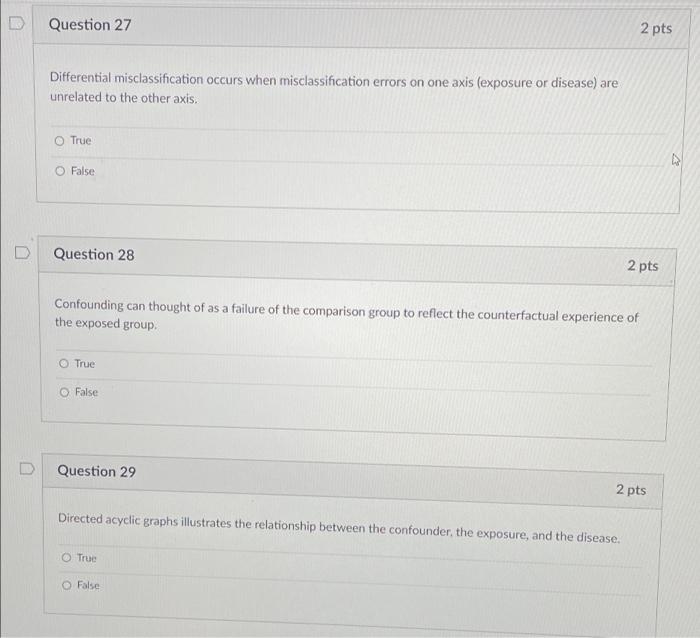 Solved 0 Question 27 2 pts Differential misclassification