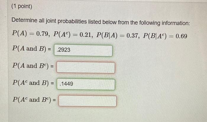 Solved (1 Point) Determine All Joint Probabilities Listed | Chegg.com