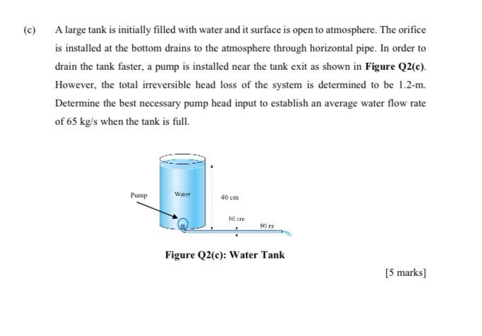 Solved (c) A large tank is initially filled with water and | Chegg.com