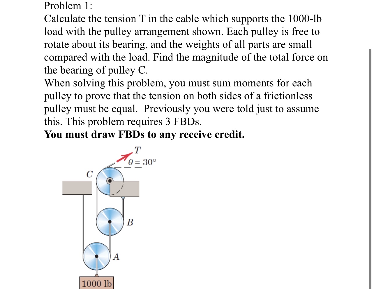 Solved Problem 1:Calculate the tension T in the cable which | Chegg.com