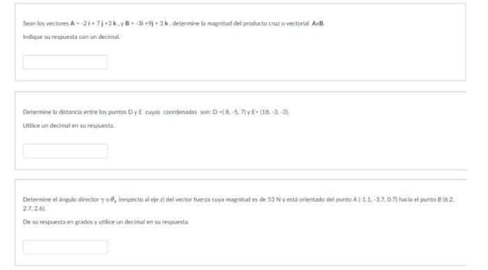 Sean ios vectores \( A=-2 i+7 j+3 k, y B=-3 i+9 j+3 k \), determine la magnitud del producto cruz o vectorial \( A x B \). In