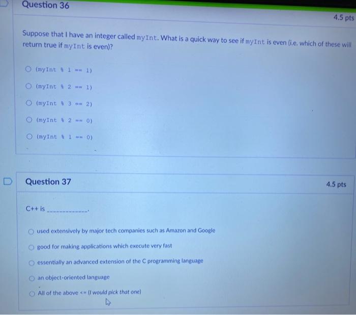 Solved Question 36 4 5 Pts Suppose That I Have An Integer