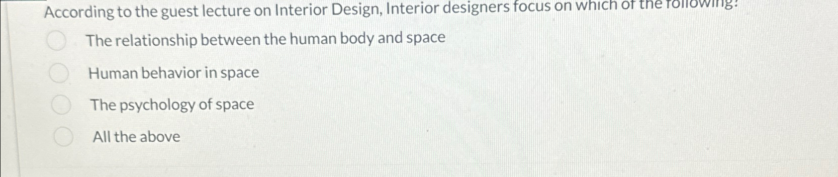 Solved According to the guest lecture on Interior Design, | Chegg.com