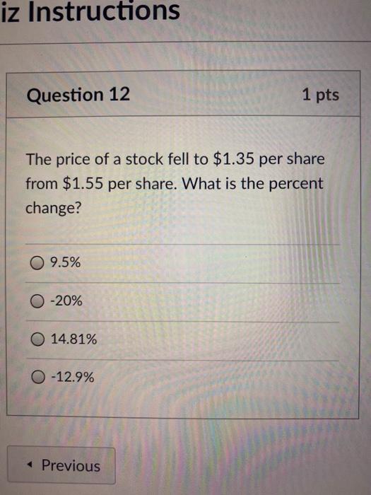 Solved iz Instructions Question 12 1 pts The price of a | Chegg.com
