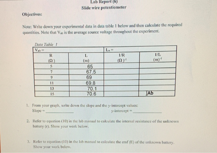 potentiometer experiment lab report matriculation