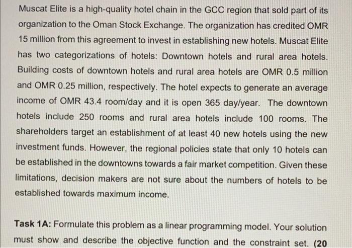 Solved Muscat Elite is a high-quality hotel chain in the GCC | Chegg.com