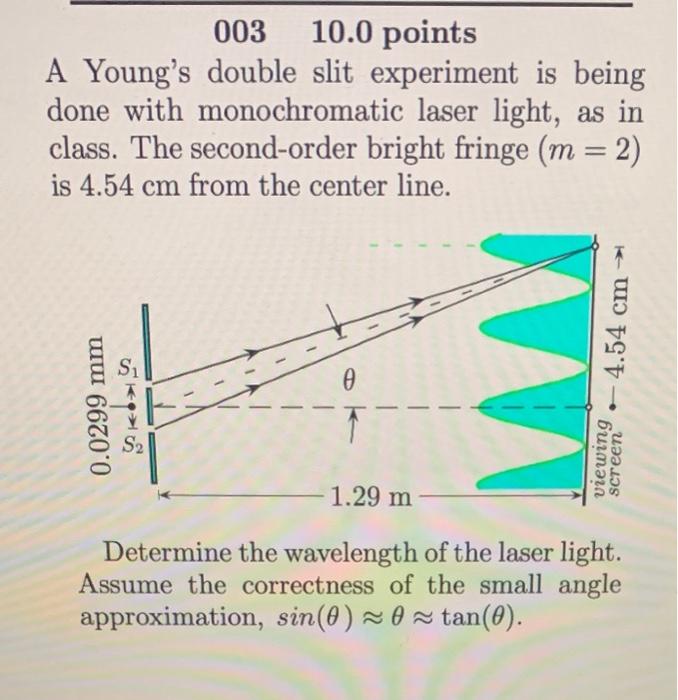 Solved 00310.0 points A Young's double slit experiment is | Chegg.com