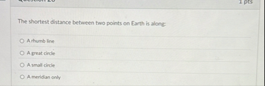 Solved The shortest distance between two points on Earth is | Chegg.com