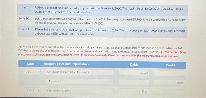 Solved Jan. 1 Retired a piece of machinery that was | Chegg.com