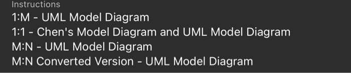 Instructions 1:M - UML Model Diagram 1:1 - Chen's | Chegg.com