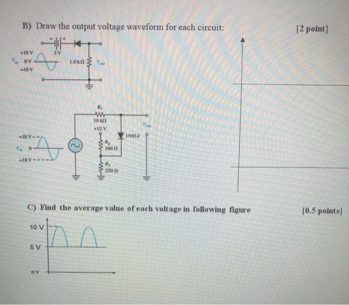 Solved B) Draw the output voltage waveform for each circuit: | Chegg.com