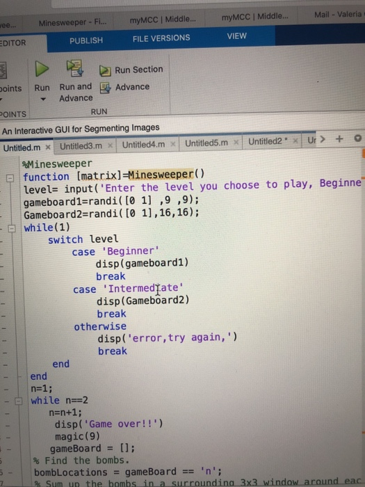 MATLAB CODE! simplier Minesweeper game version! don't | Chegg.com