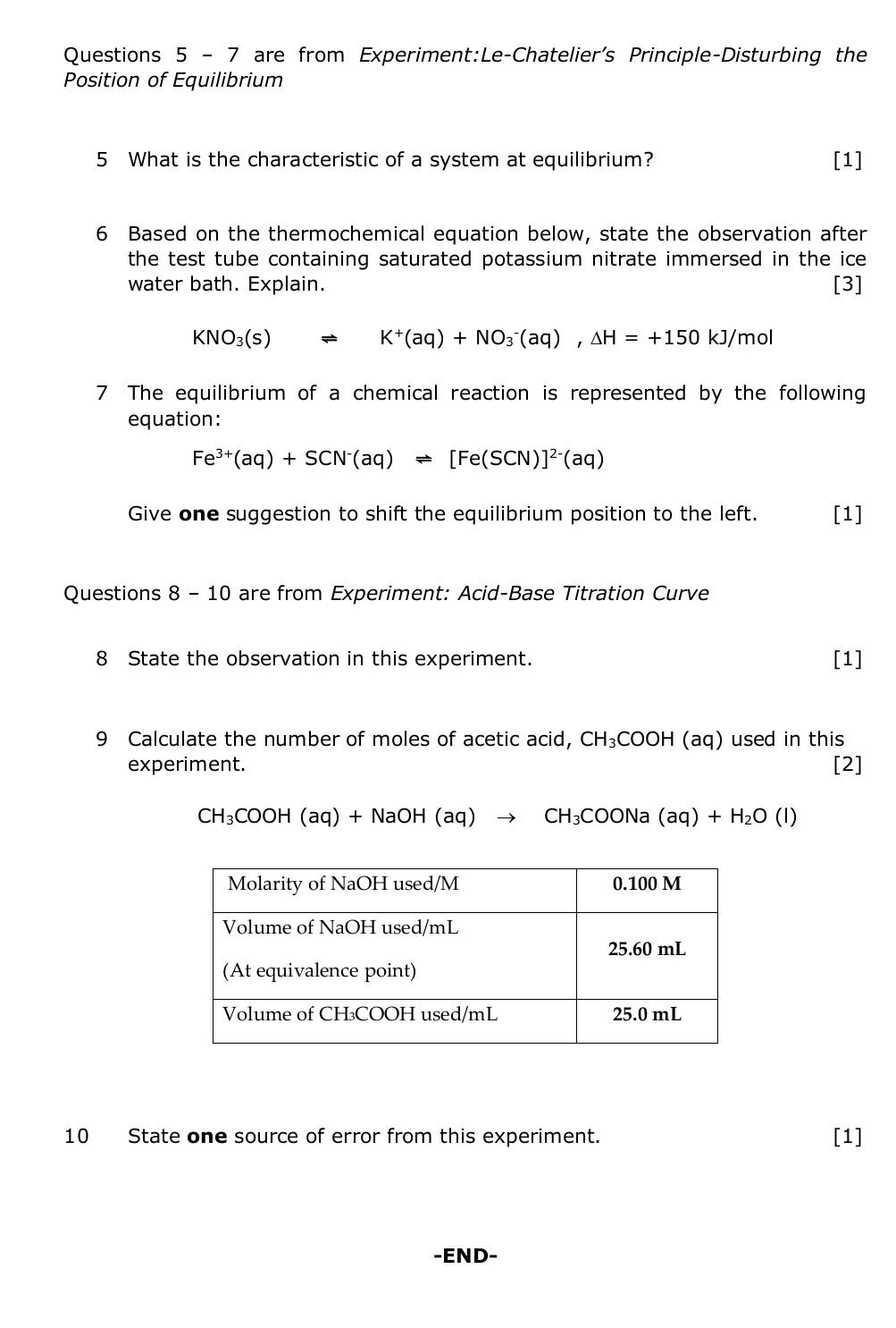 Solved Questions 5 7 are from ExperimentLeChatelier's
