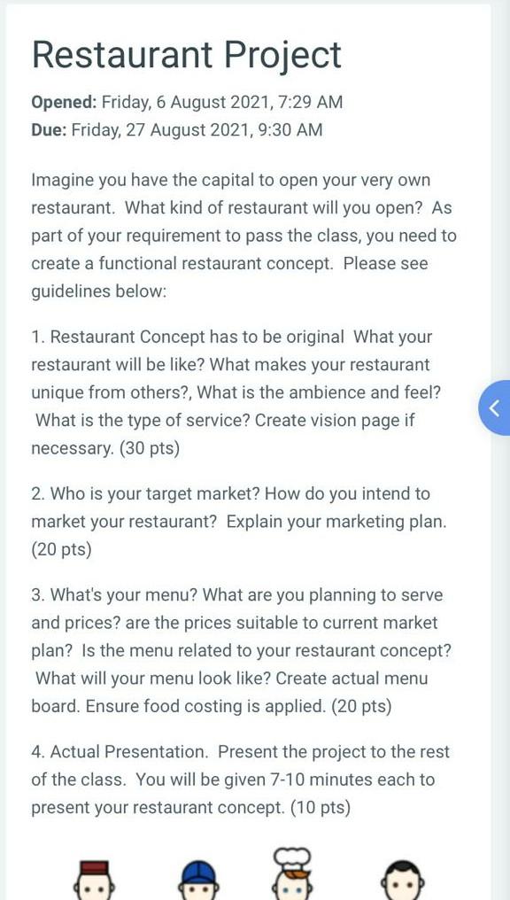 Solved Restaurant Project Opened: Friday, 6 August 2021, | Chegg.com