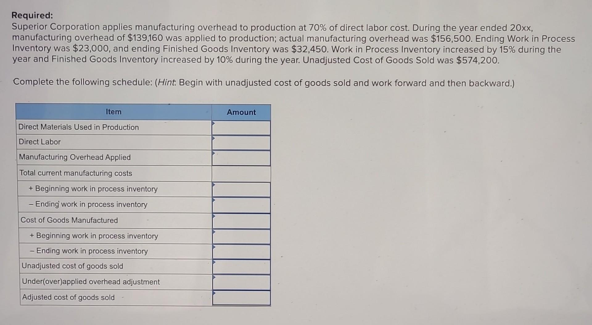 Solved Required: Superior Corporation Applies Manufacturing | Chegg.com