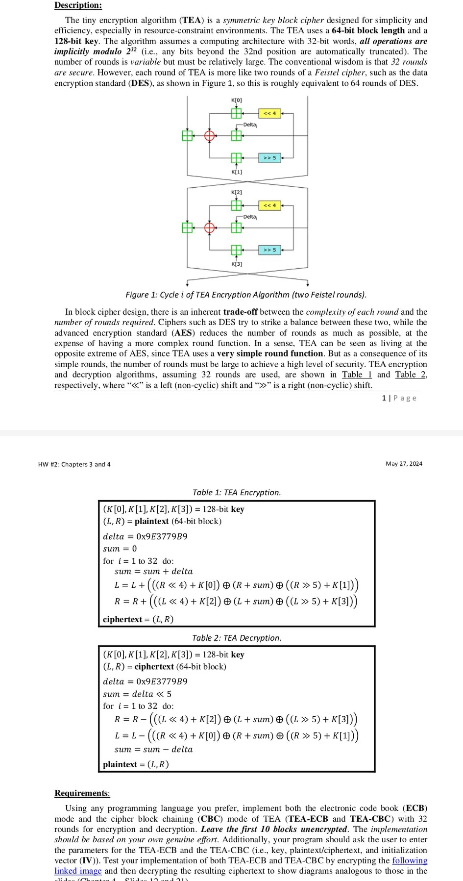 Solved Description:The tiny encryption algorithm (TEA) ﻿is a | Chegg.com
