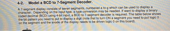 Solved 4-2. Model a BCD to 7-Segment Decoder. A 7-segment | Chegg.com