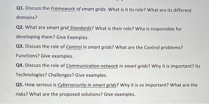 Solved Q1. Discuss The Framework Of Smart Grids. What Is It | Chegg.com