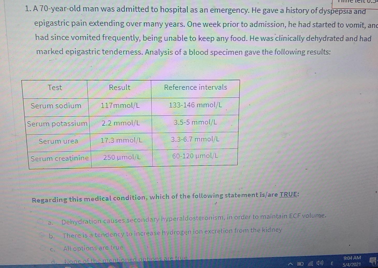 Solved 1. A 70-year-old man was admitted to hospital as an | Chegg.com