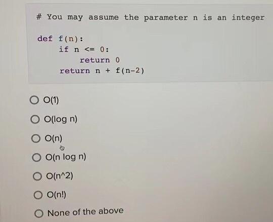 Solved Q3.1 2 Points # Assume the parameter n is a positive | Chegg.com