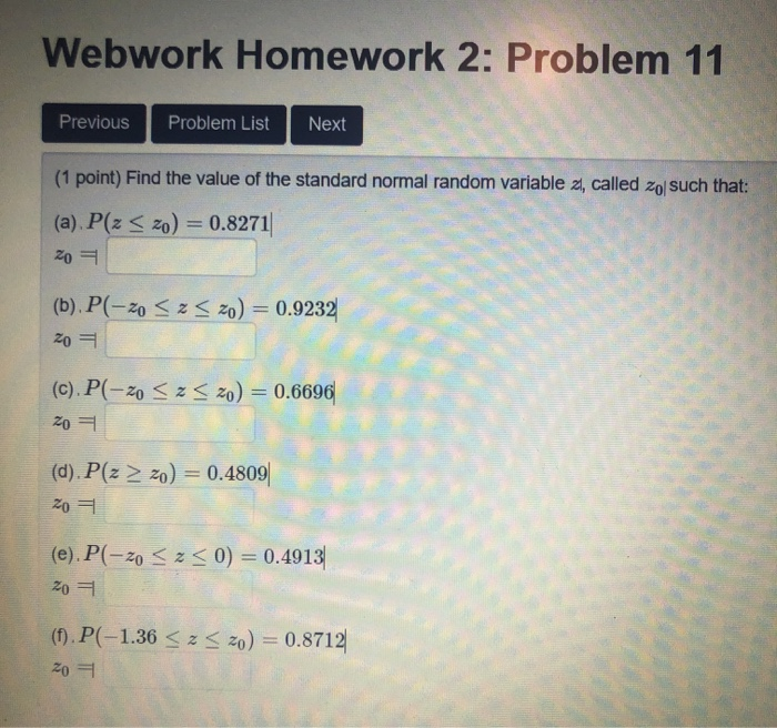 Solved Webwork Homework 2: Problem 11 Previous Problem List | Chegg.com
