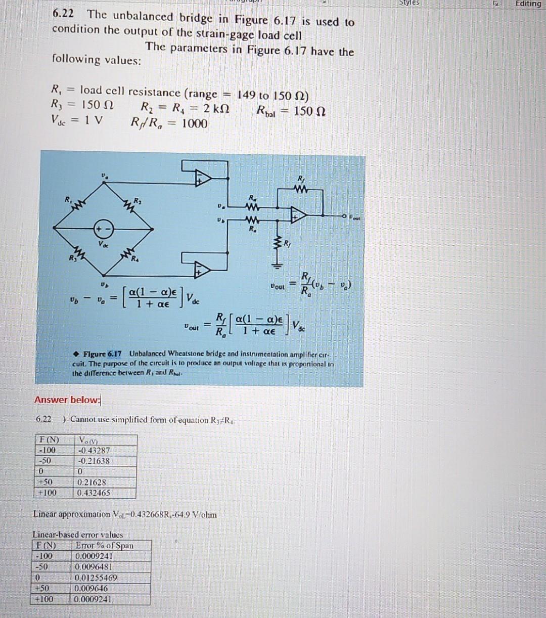 Editing 6.22 The unbalanced bridge in Figure 6.17 is | Chegg.com