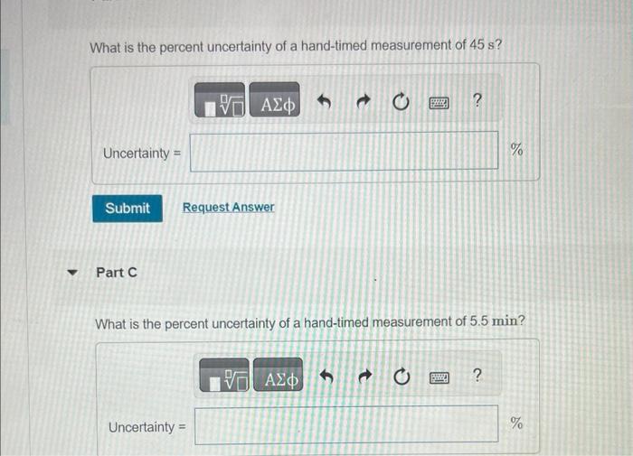 Solved What is the percent uncertainty of a hand-timed | Chegg.com
