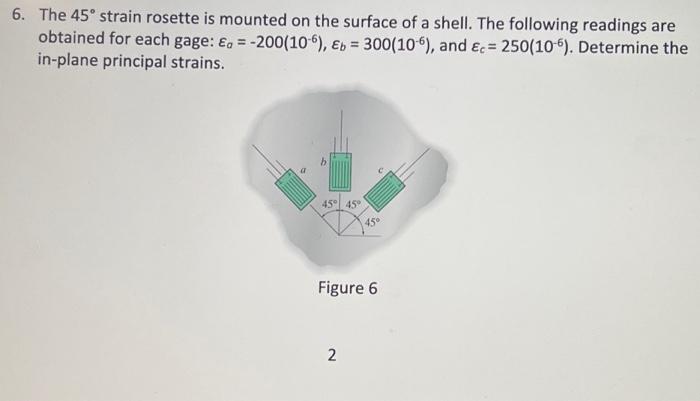 Solved 6. The 45∘ strain rosette is mounted on the surface | Chegg.com