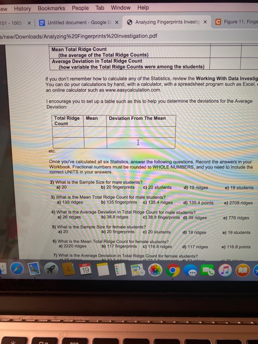 Total Ridge Count Question ew History Bookmarks People Tab Window Help 401 - | Chegg.com