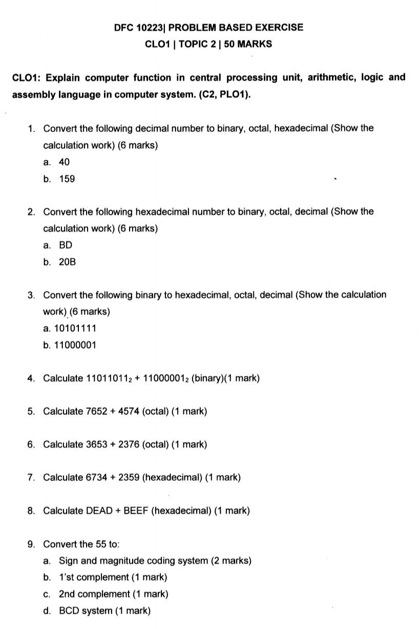 Solved DFC 10223 PROBLEM BASED EXERCISE CLO1 TOPIC 2 50 Chegg Solved dfc 10223 problem based exercise clo1 topic 2 50 chegg