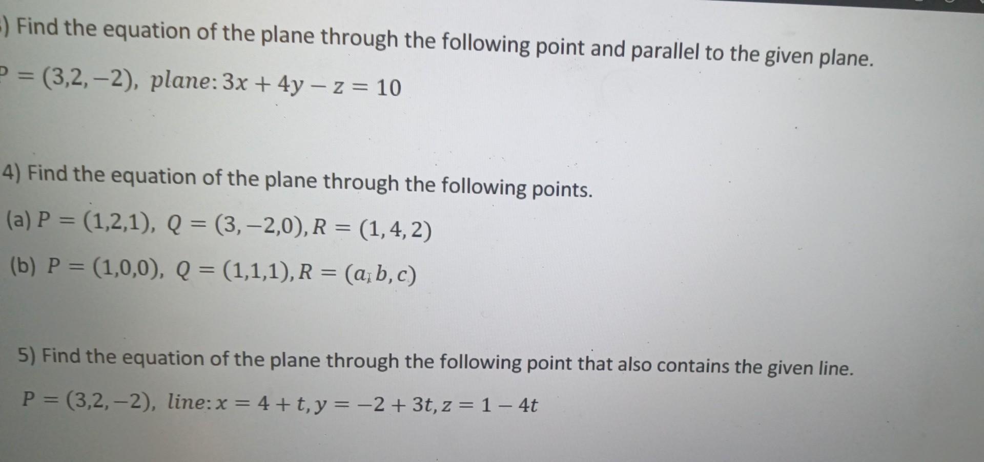 Solved Find the equation of the plane through the following | Chegg.com