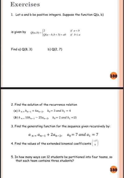 Solved Exercises 1. Let a and b be positive integers. | Chegg.com
