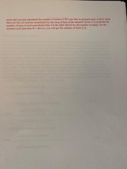 Solved Acid, Bases and Antacids Experiment 8 Data & Report