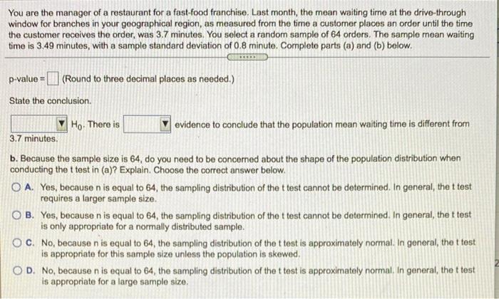 Solved You are the manager of a restaurant for a fast-food | Chegg.com
