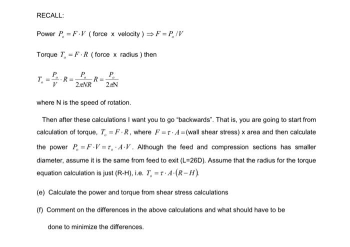 Solved Power Pa=F⋅V ( force x velocity )⇒F=Po/V Torque | Chegg.com