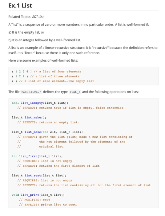 Solved Ex. 1 List Related Topics: ADT, list. A "list" is a | Chegg.com