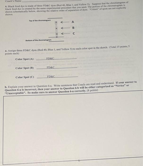 Solved Coach's Name 6. Black food dye is made of three FD&C
