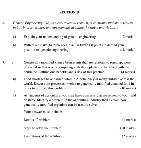 Solved SECTION B 6. Genetic Engineering (GE) Is A | Chegg.com