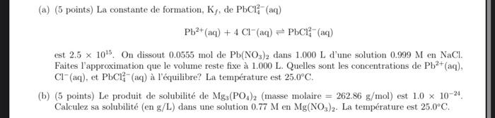 Points The Formation Constant K Of Pbcl2 Aq Chegg Com