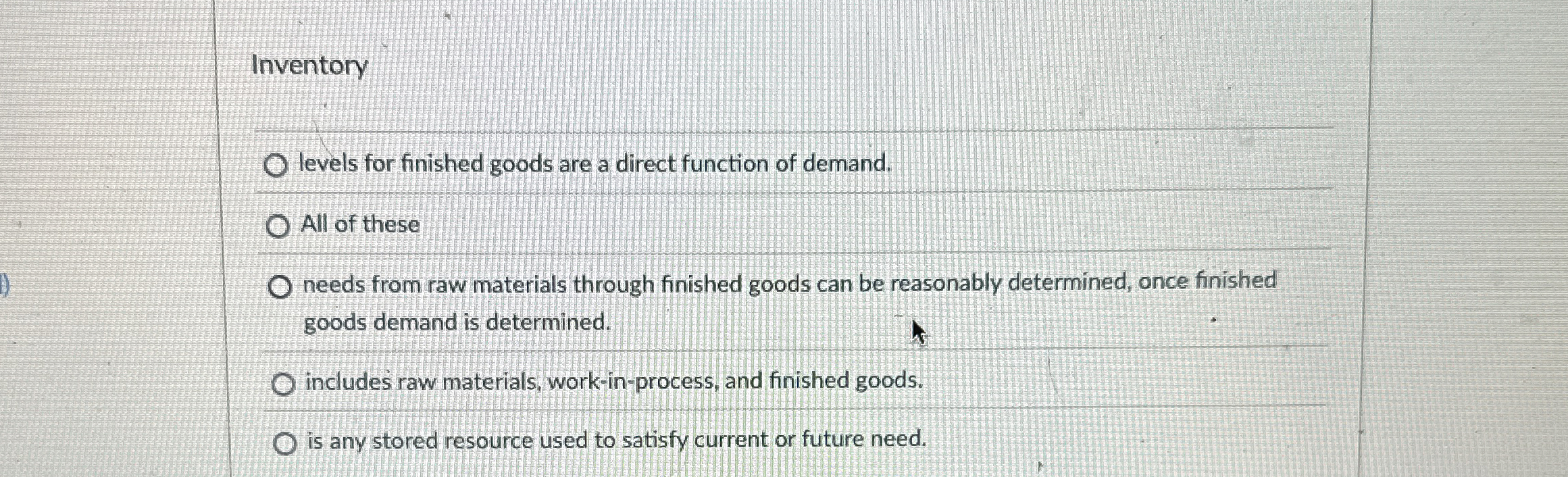 Solved Inventorylevels for finished goods are a direct | Chegg.com