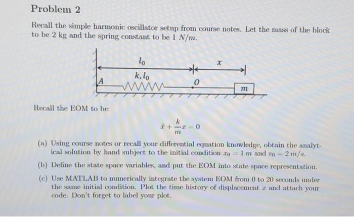 Solved Problem 2 Recall the simple harmonic oscillator setup | Chegg.com
