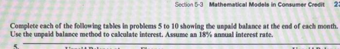 Solved Complete each of the following tables in problems 5 | Chegg.com