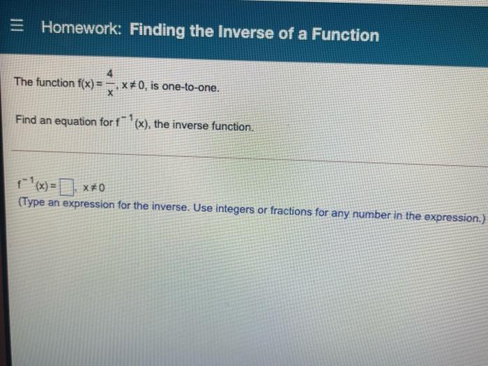 Solved = Homework: Finding the Inverse of a Function The | Chegg.com