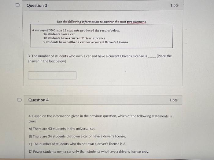Solved Question 3 1 pts Use the following information to | Chegg.com