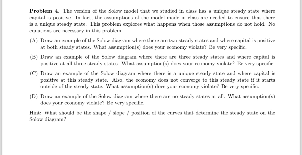 Solved Problem 4. ﻿The version of the Solow model that we | Chegg.com