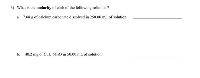 Solved 3) What is the molarity of each of the following | Chegg.com