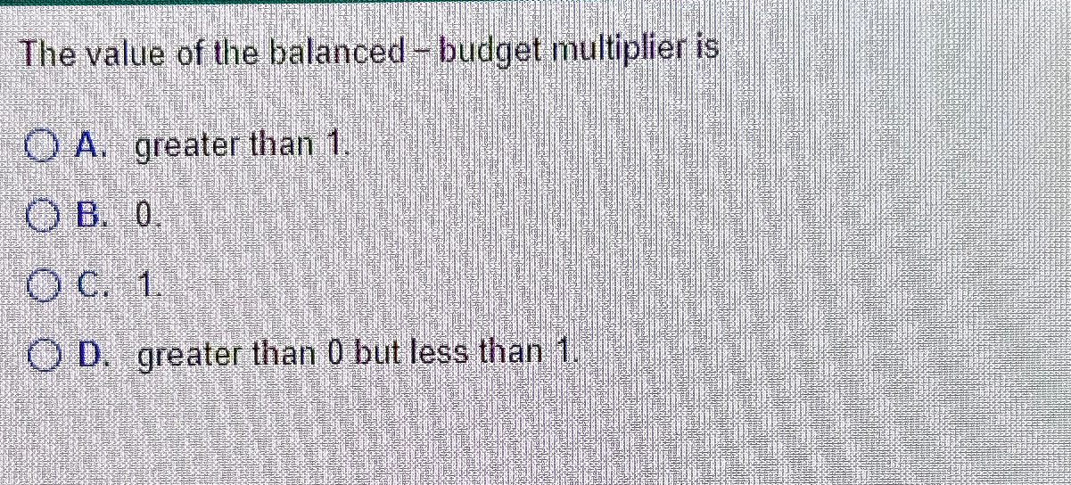 Solved The value of the balanced - ﻿budget multiplier isA. | Chegg.com