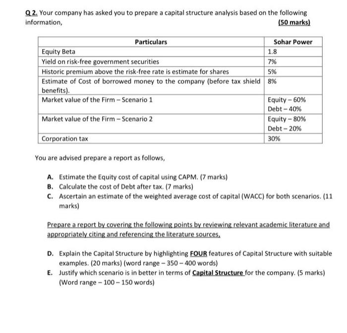 Solved Q2. Your company has asked you to prepare a capital | Chegg.com